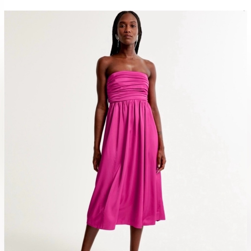 Abercrombie & Fitch Vibrant Pink Strapless Midi Dress